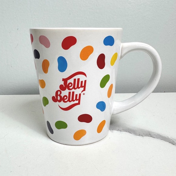 Jelly Belly White Ceramic Mug Colorful Candy Bean Design Coffee Tea Cup - Picture 1 of 6